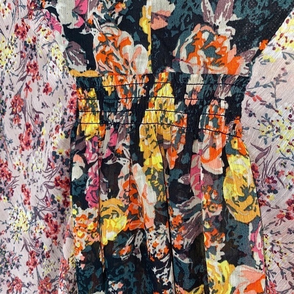 Black Poppy Pacsun V Neck Dolman Sleeve Patchwork Print Peasant Blouse Sz M - Picture 4 of 7